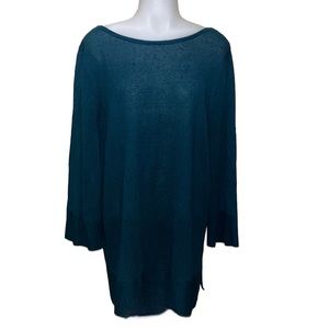 J. JILL Linen Blend 3/4 Sleeve Tunic Top Dark Teal sz M